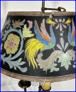 Antique Pairpoint Bouillotte Lamp Bird of Paradise Reverse Painted Glass Shade