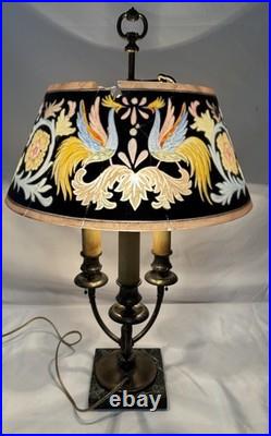 Antique Pairpoint Bouillotte Lamp Bird of Paradise Reverse Painted Glass Shade