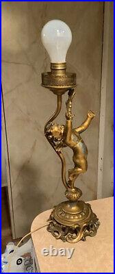 Antique Putti Angel Cupid Spelter Metal Table Lamp JB Hirsch DAV RT NY Parts