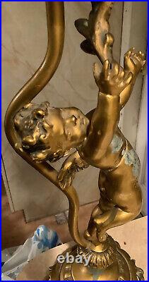 Antique Putti Angel Cupid Spelter Metal Table Lamp JB Hirsch DAV RT NY Parts