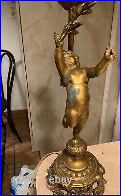 Antique Putti Angel Cupid Spelter Metal Table Lamp JB Hirsch DAV RT NY Parts