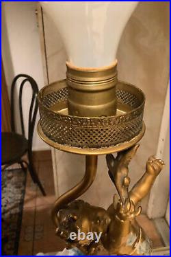 Antique Putti Angel Cupid Spelter Metal Table Lamp JB Hirsch DAV RT NY Parts