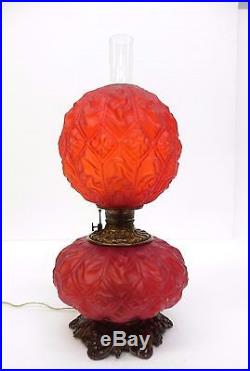 Antique Red Glass Gone With The Wind converted Oil Lamp, aka a vintage GWTW light