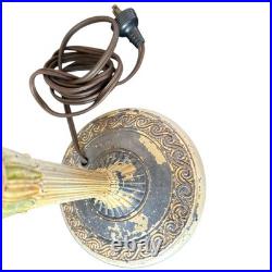 Antique Slag Glass Table Lamp 6 Panel Green Floral Overlay Shade