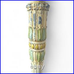 Antique Slag Glass Table Lamp 6 Panel Green Floral Overlay Shade Antique Slag Glass Table Lamp 6 Panel Green Floral Overlay Shade