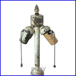 Antique Slag Glass Table Lamp 6 Panel Green Floral Overlay Shade Antique Slag Glass Table Lamp 6 Panel Green Floral Overlay Shade