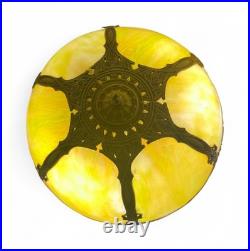 Antique Slag Glass Table Lamp 6 Panel Green Floral Overlay Shade