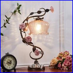 Antique Style Floral Table Lamp Vintage Rose Bedroom Decor Desk Lamp Lighting
