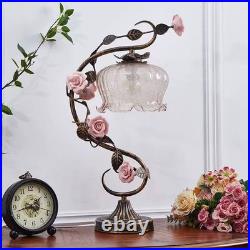 Antique Style Floral Table Lamp Vintage Rose Bedroom Decor Desk Lamp Lighting
