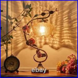 Antique Style Floral Table Lamp Vintage Rose Bedroom Decor Desk Lamp Lighting