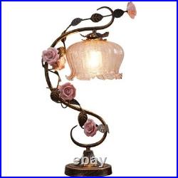 Antique Style Floral Table Lamp Vintage Rose Bedroom Decor Desk Lamp Lighting