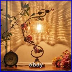 Antique Style Floral Table Lamp Vintage Rose Bedroom Decor Lighting