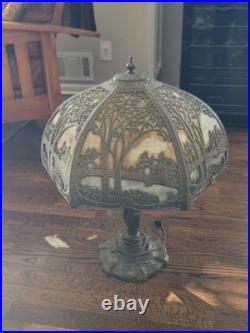 Antique The Mosaic Shade Co. Chicago Bent Slag Glass Table Lamp. Circa 1905-1914