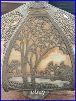 Antique The Mosaic Shade Co. Chicago Bent Slag Glass Table Lamp. Circa 1905-1914