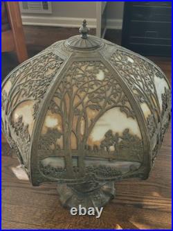 Antique The Mosaic Shade Co. Chicago Bent Slag Glass Table Lamp. Circa 1905-1914