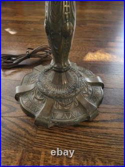 Antique The Mosaic Shade Co. Chicago Bent Slag Glass Table Lamp. Circa 1905-1914