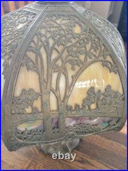 Antique The Mosaic Shade Co. Chicago Bent Slag Glass Table Lamp. Circa 1905-1914