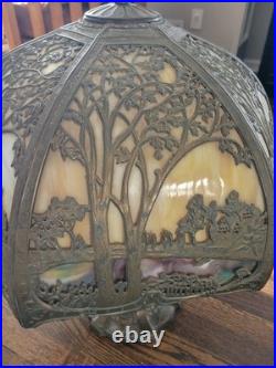 Antique The Mosaic Shade Co. Chicago Bent Slag Glass Table Lamp. Circa 1905-1914