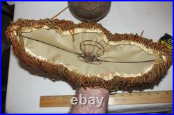 Antique Turkish Moroccan Pierced Brass Beaded Table Lamp Crescent Moon Shade