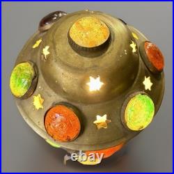 Antique Victorian Arts & Crafts Jeweled Brass Moroccan Stars Table Lamp Vintage