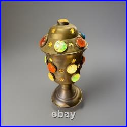 Antique Victorian Arts & Crafts Jeweled Brass Moroccan Stars Table Lamp Vintage