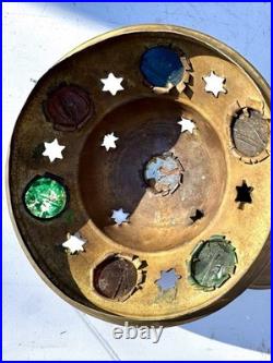 Antique Victorian Arts & Crafts Jeweled Brass Moroccan Stars Table Lamp Vintage