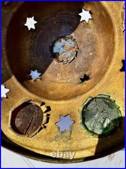 Antique Victorian Arts & Crafts Jeweled Brass Moroccan Stars Table Lamp Vintage