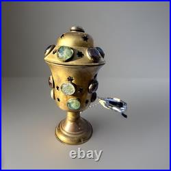 Antique Victorian Arts & Crafts Jeweled Brass Moroccan Stars Table Lamp Vintage