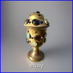 Antique Victorian Arts & Crafts Jeweled Brass Moroccan Stars Table Lamp Vintage