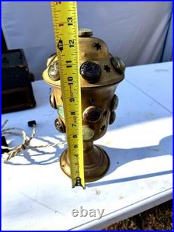 Antique Victorian Arts & Crafts Jeweled Brass Moroccan Stars Table Lamp Vintage