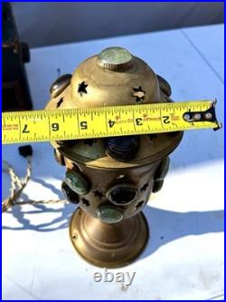 Antique Victorian Arts & Crafts Jeweled Brass Moroccan Stars Table Lamp Vintage