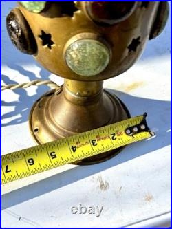 Antique Victorian Arts & Crafts Jeweled Brass Moroccan Stars Table Lamp Vintage