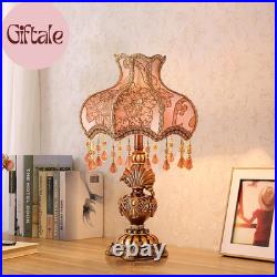 Antique Victorian Table Lamp Tiffany Style Floral Desk Light Fringe Fabric Lamps