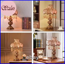 Antique Victorian Table Lamp Tiffany Style Floral Desk Light Fringe Fabric Lamps