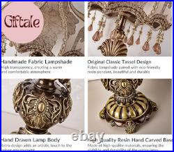 Antique Victorian Table Lamp Tiffany Style Floral Desk Light Fringe Fabric Lamps