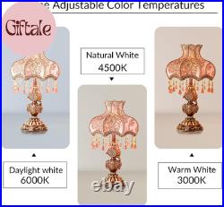 Antique Victorian Table Lamp Tiffany Style Floral Desk Light Fringe Fabric Lamps