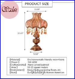 Antique Victorian Table Lamp Tiffany Style Floral Desk Light Fringe Fabric Lamps