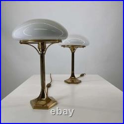 Antique Vintage Art Deco Mushroom Shape Table Lamp Brass & Milk Glass Shade 1 PC