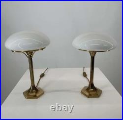 Antique Vintage Art Deco Mushroom Shape Table Lamp Brass & Milk Glass Shade 1 PC