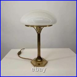 Antique Vintage Art Deco Mushroom Shape Table Lamp Brass & Milk Glass Shade 1 PC