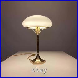 Antique Vintage Art Deco Mushroom Shape Table Lamp Brass & Milk Glass Shade 1 PC