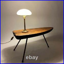 Antique Vintage Art Deco Mushroom Shape Table Lamp Brass & Milk Glass Shade 1 PC