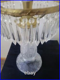 Antique/Vintage Brilliant Cut Glass Crystal Mushroom Shade Table Lamp WithPrisms