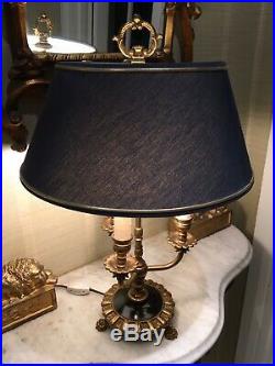 Antique Vintage Classical Bouillotte Table Lamp With Blue Shade