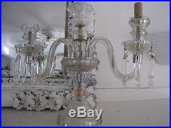 Antique Vintage Crystal Electric Light Chandelier Lamp Candelabra #193