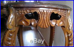 Antique Vintage French Carved Walnut Marquetry Inlay End Lamp Table Plant Stand