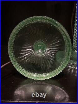 Antique Vintage Green Uranium Vaseline Glass Candlestick Lamp Pair Art Deco