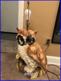Antique Vintage Owl On Log Lamp Light Folk Art Figurine Statue 32 Huge! Bird