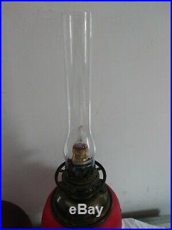 Antique Vintage Ruby Red Gone With The Wind Hurricane Chamber Table Lamp