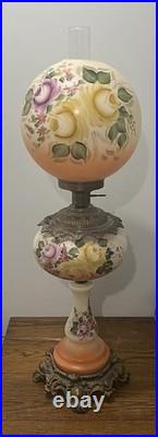 Antique Vintage Victorian Gone With Wind Parlor Lamp With Brass Accents 35 Inch